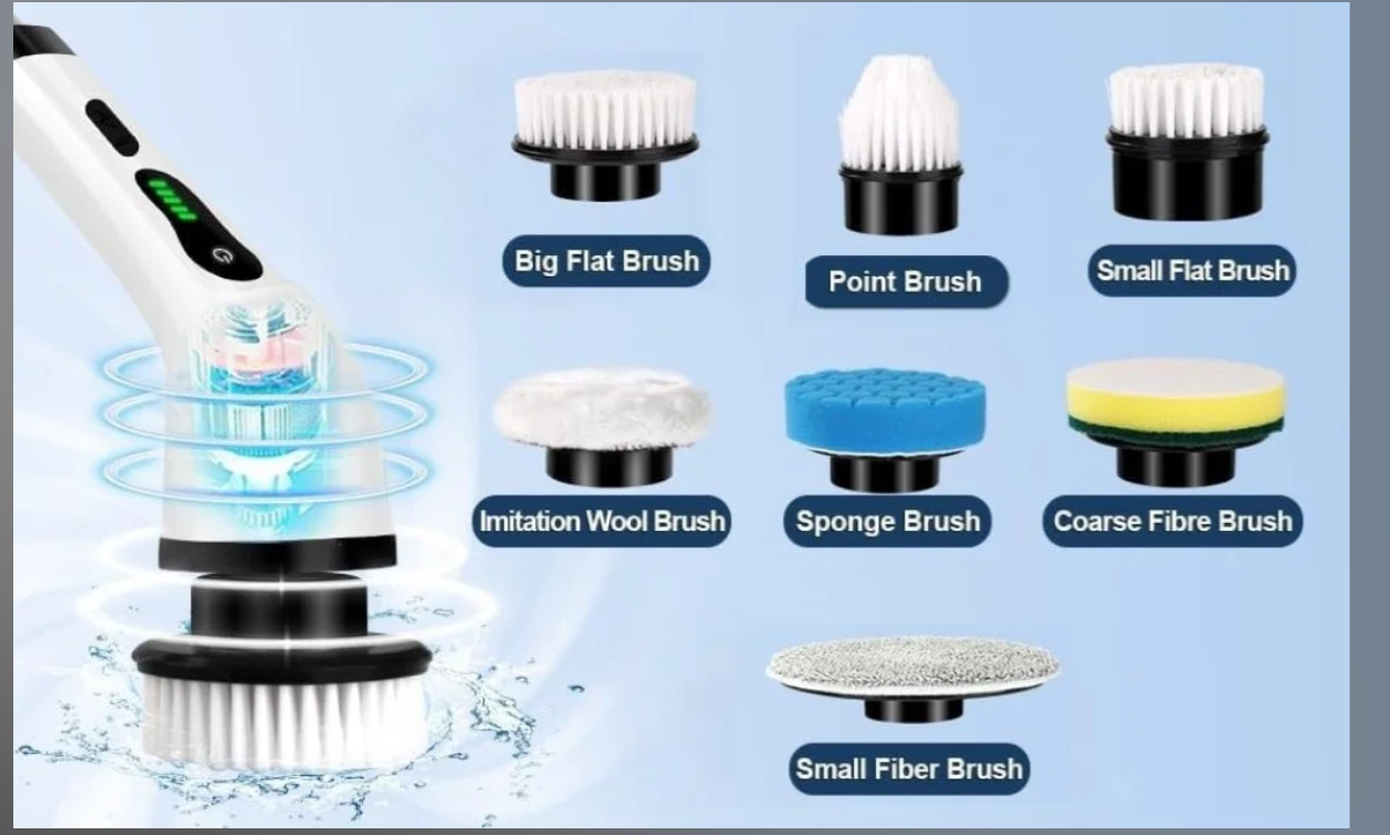 ScrubSonic 7-in-1 Pro Electric Spin Scrubber – Cordless, Waterproof Power Surface Cleaner with Interchangeable Heads